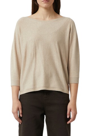 Pleten pulover z netopirskimi rokavi in pentljo zadaj