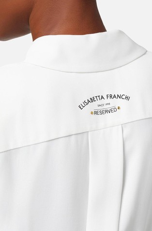 ELISABETTA FRANCHI Blouse in viscose georgette fabric with logo print Ivory 2