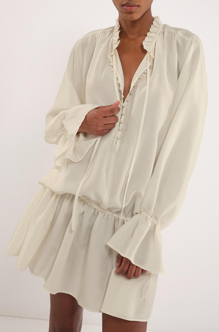 MARELLA Selected By Chloé Lecareux kratka svilena obleka Bela - Vanilla 