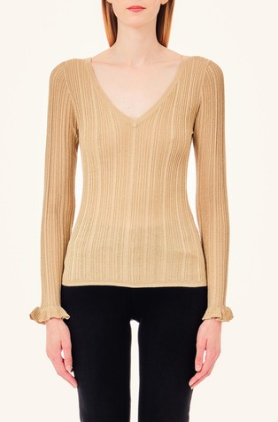 Pleten pulover z lurex® vlakni in naborki