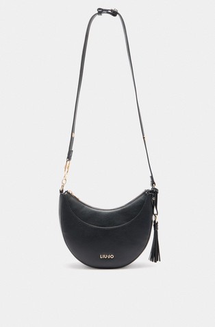 Faux-leather shoulder bag with tasseled charm