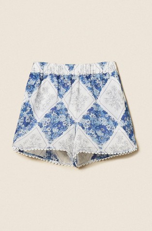 Ramie shorts with diamond floral print