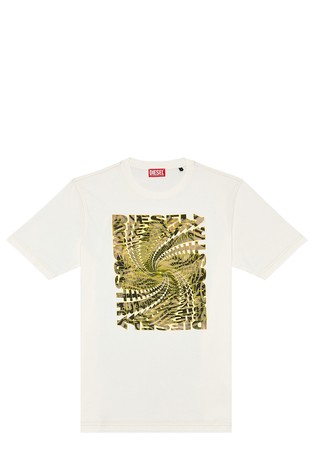 DIESEL Majica s kratkimi rokavi in spiralnim potiskom Bela - White 4
