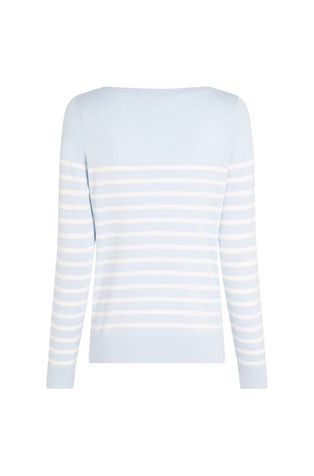 TOMMY HILFIGER Pleten pulover iz bombažne mešanice Modra - Light Blue / White 6