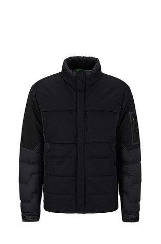HUGO BOSS Puhovka iz kombinacije tkanin z logo žepom na rokavu Črna - Black 6