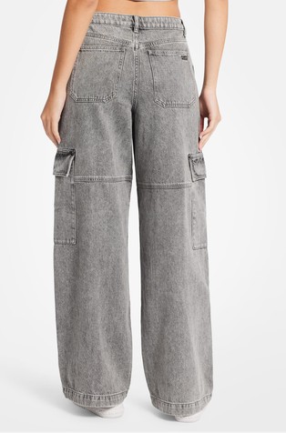 MICHAEL KORS Washed Denim Wide-Leg Cargo Jeans Concretewsh 2