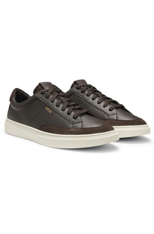 Leather trainers with suede trims