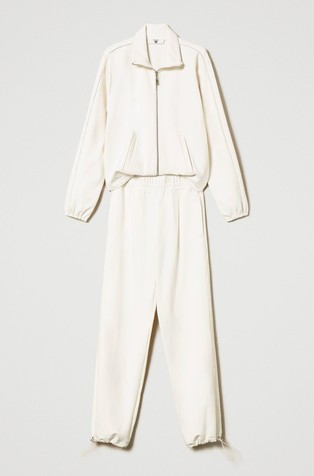 TWINSET Zipped sweatshirt and joggers set in viscose blend Vaniglia 3