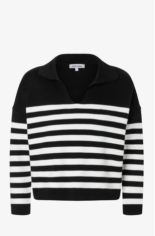 Pleten črtast pulover s polo ovratnikom