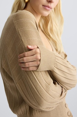 LIU JO Viscose and lurex®-blend knit cardigan Beige 6