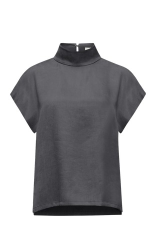 Shirt blouse with stand-up collar in viscose-blend
