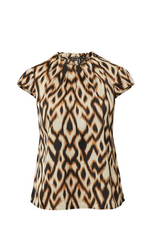 Patterned blouse with gathered neckline