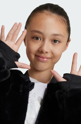 ADIDAS Glam kosmatena jakna s svetlečim logotipom Črna - Black 5