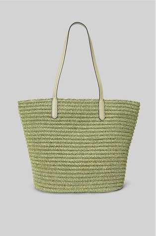 RALPH LAUREN Woven Straw Large Brie Tote Bag with Leather-trims Lght Olive Melange/Lght Olive 3