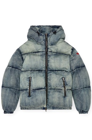DIESEL Puffer jacket in treated denim online at emporium.si