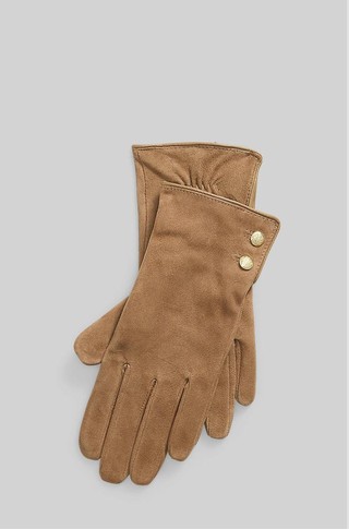 Button-trim Suede Gloves