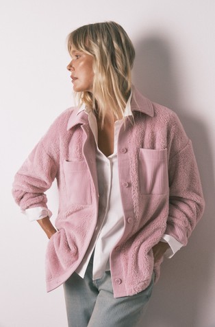 Shirt-collar fluffy robe