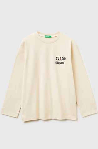 Bombažna majica z dolgimi rokavi in vezenino