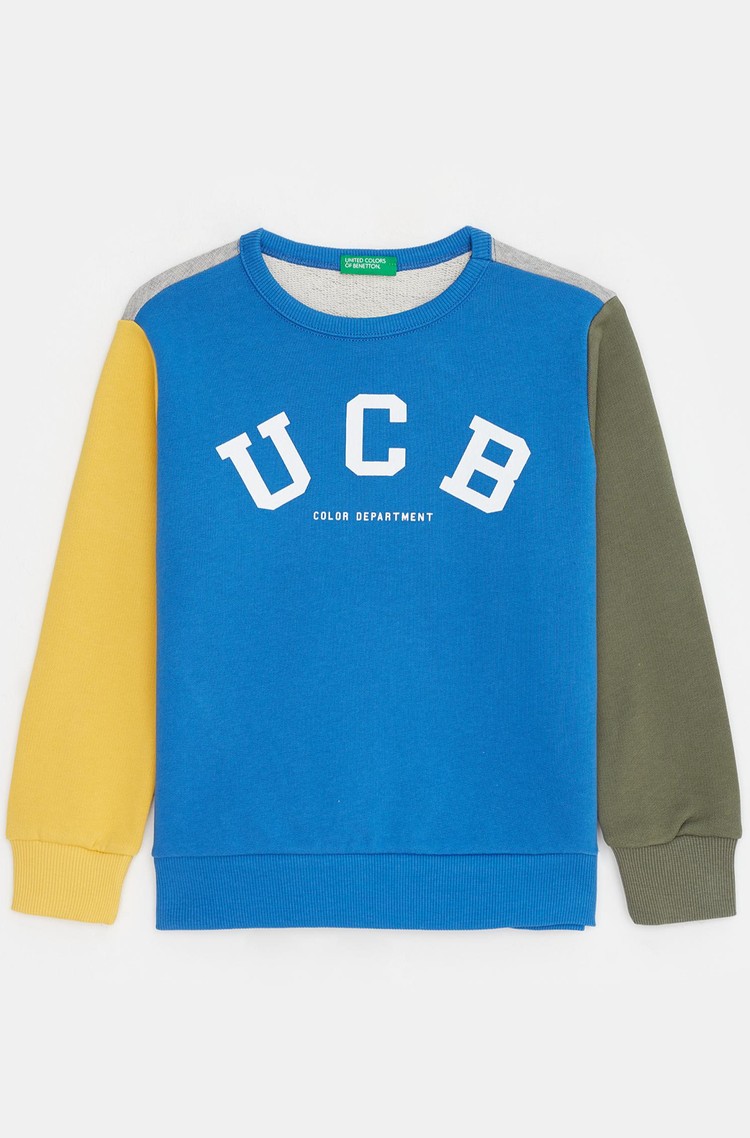 BENETTON Bombažen logo pulover Večbarvna - Multi 