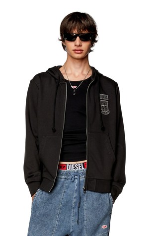 DIESEL Zip-up hoodie with crest logo patch Black 4