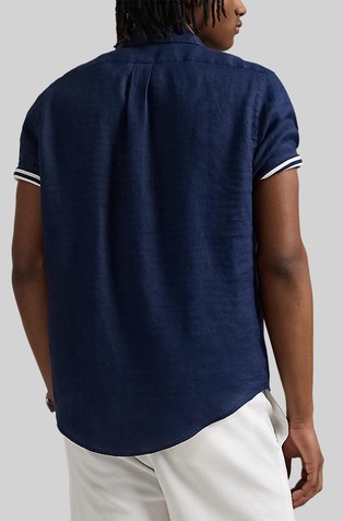 RALPH LAUREN Custom fit lanena srajca s kratkimi rokavi Modra - Newport Navy 2