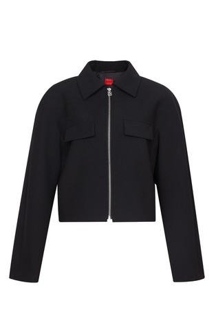 Cropped srajčna jakna iz krep tkanine z zadrgo