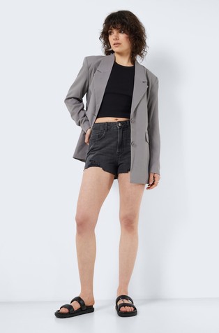 NOISY MAY NMDREW high waisted denim shorts with distressed details Black 2