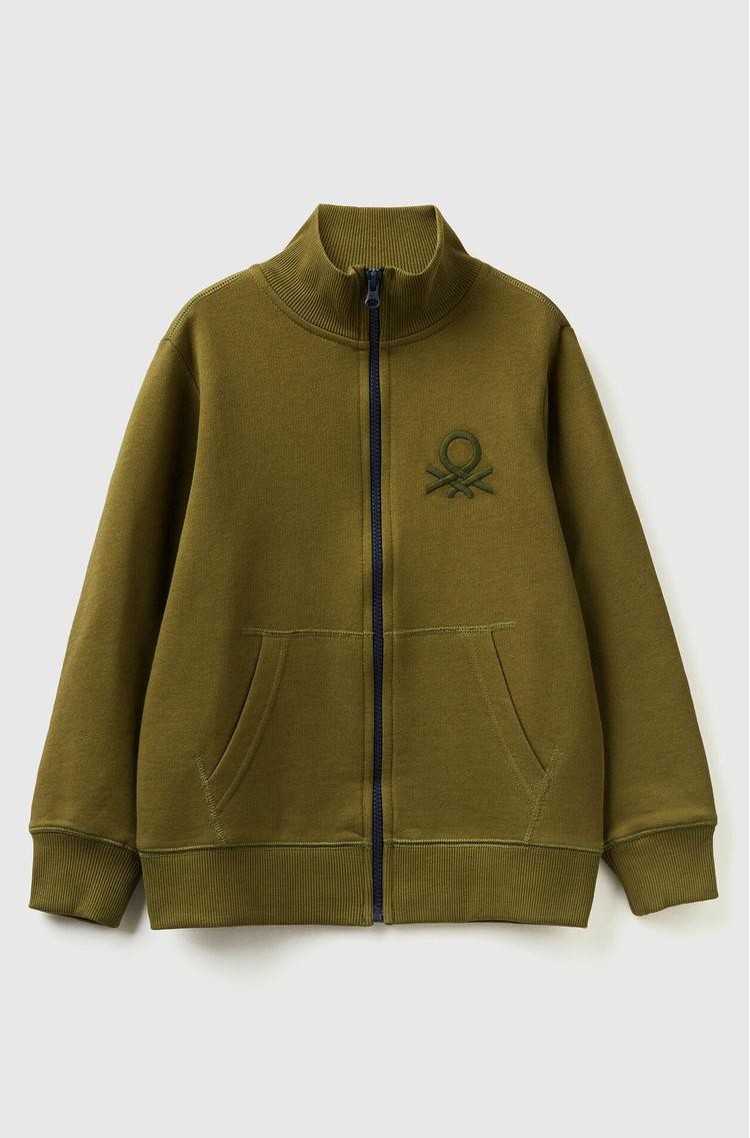 BENETTON Bombažna jopa z zadrgo Zelena - Green 