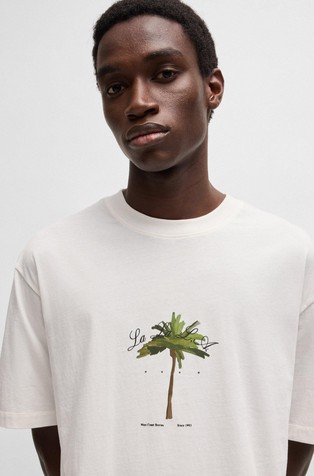 HUGO BOSS Cotton-jersey T-shirt with palm-tree print Natural 4
