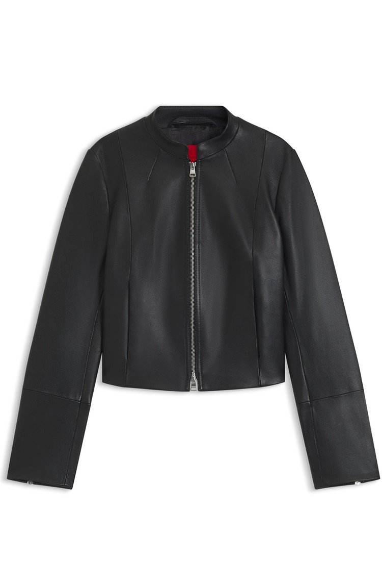 HUGO BOSS Regular-fit leather jacket with stand collar Black 