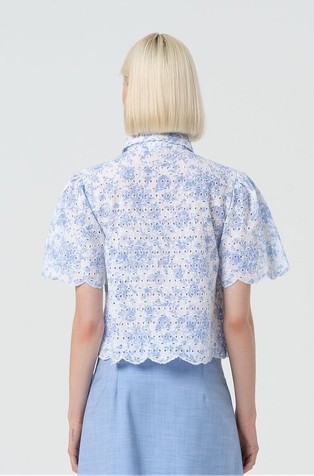 FRACOMINA Blouse made in San Gallo lace with flowery pattern White / Blue 2