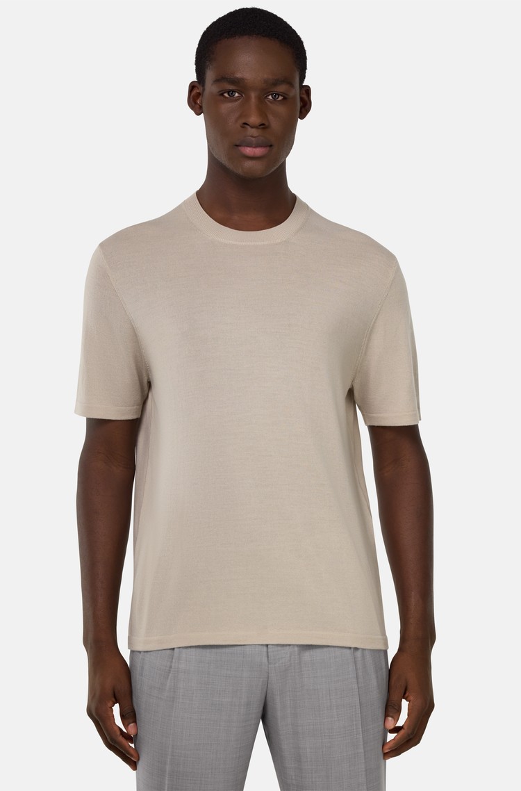 BOGGI MILANO Merino wool T-shirt Sand 