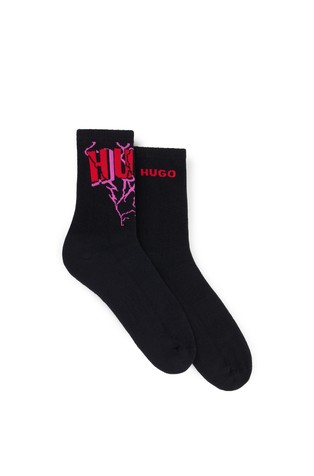 Two-pack of ribbed quarter-length socks with logos