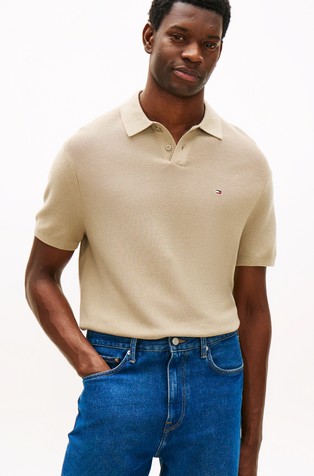 Relaxed fit pletena polo majica s kratkimi rokavi