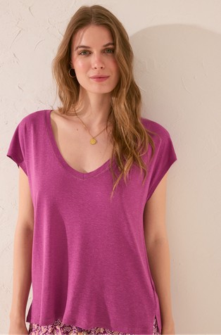 Viscose-linen short sleeve T-shirt