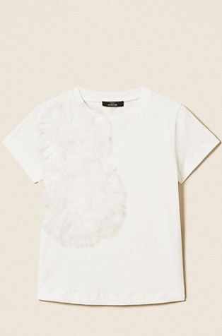 Cotton T-shirt with tulle flowers