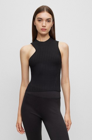 Viscose-blend ribbed-knit top with asymmetric detail