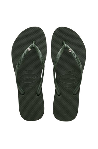 HAVAIANAS Slim II japonke s kristalom Swarovski Zelena - Olive Green 3