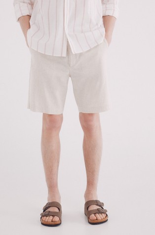 Slim fit cotton and linen Bermuda shorts