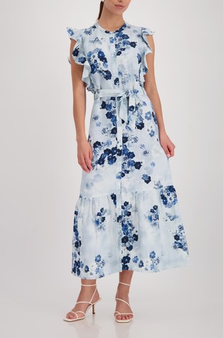 Obleka iz lana in viskoze s cvetličnim vzorcem