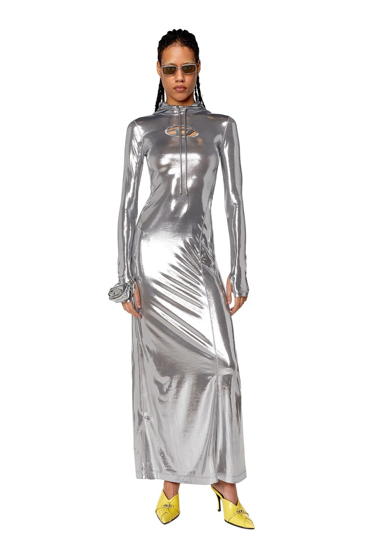 DIESEL Hoodie dress with shiny foil coating Silver 
