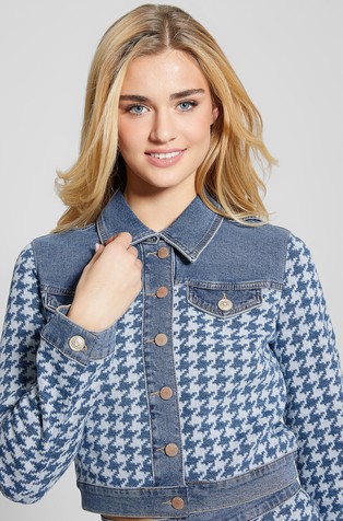 GUESS Tweed Crop Jacket With Denim Inserts Blue 3