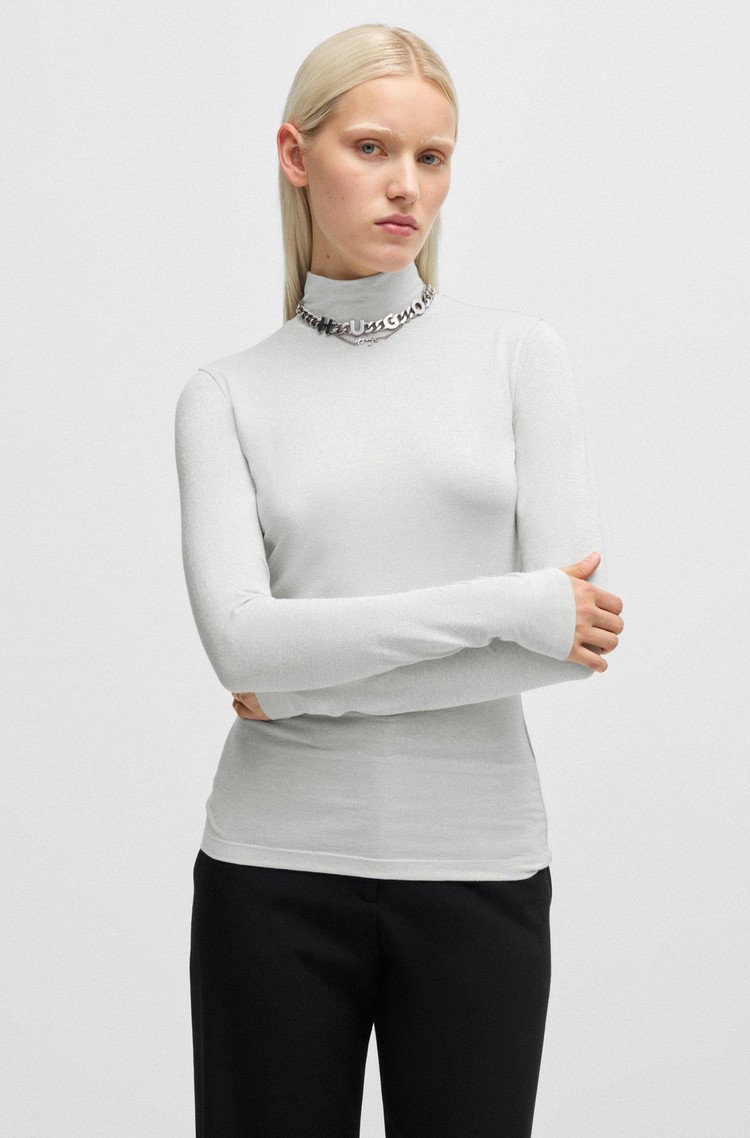 HUGO BOSS Majica z dolgimi rokavi iz viskozne mešanice Siva - Dove Grey 