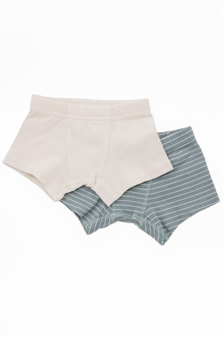 LUNILOU Paket 2 boksaric iz organskega bombaža Večbarvna - Stripes Silver Blue/Off White 