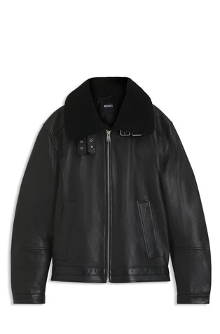 Leather jacket with shearling collar