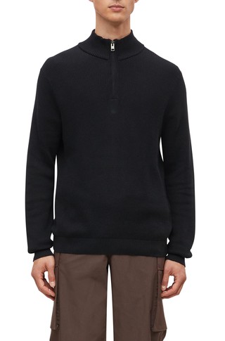 Textured knit sweater with half zip