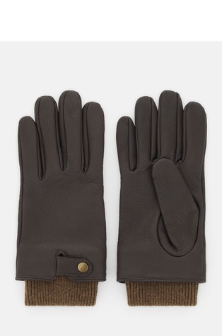 Gloves in Grained Leather with Knitted Fabric Detail