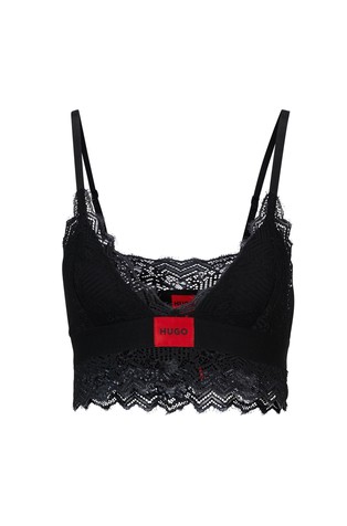 Padded bra in geometric lace with logo label