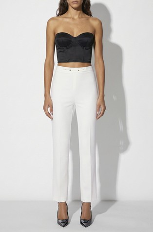 Trousers in stretch double-layer crêpe fabric with jewel detail