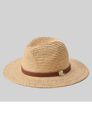 Woven-leather-trim Raffia Fedora